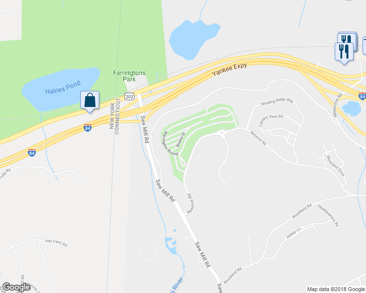 map of restaurants, bars, coffee shops, grocery stores, and more near 98 Warrington Round in Danbury