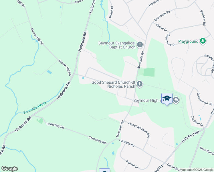 map of restaurants, bars, coffee shops, grocery stores, and more near 20 Titus Lane in Seymour