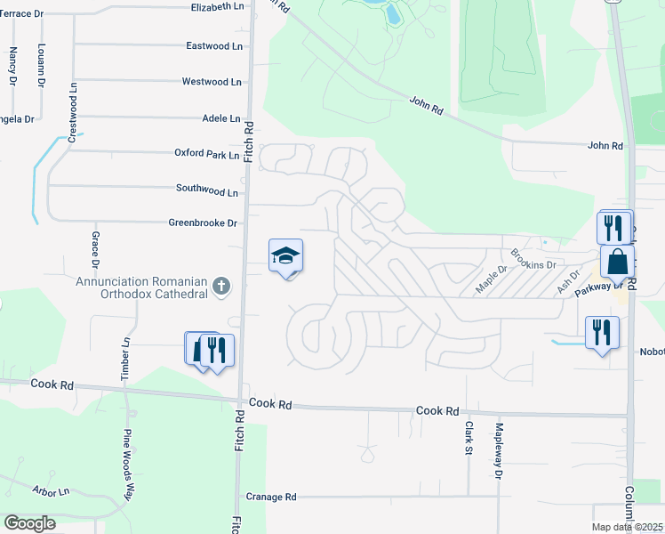 map of restaurants, bars, coffee shops, grocery stores, and more near 13 West Drive in Cuyahoga County