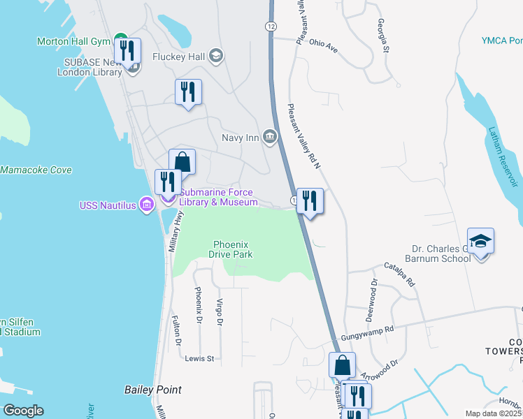 map of restaurants, bars, coffee shops, grocery stores, and more near 461 Tang Avenue in Groton