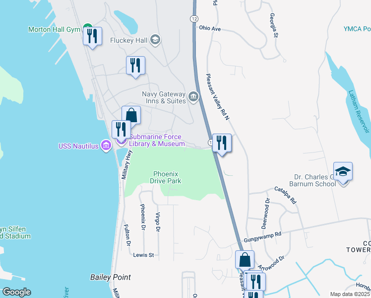 map of restaurants, bars, coffee shops, grocery stores, and more near 461 Tang Avenue in Groton