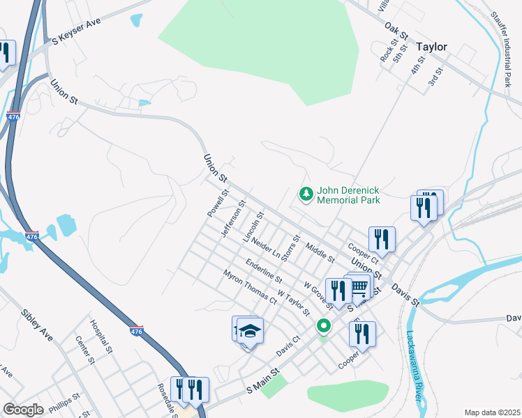 map of restaurants, bars, coffee shops, grocery stores, and more near 704 Union Street in Taylor