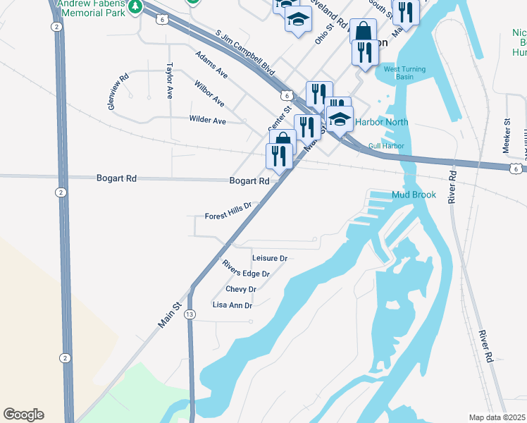 map of restaurants, bars, coffee shops, grocery stores, and more near 924 Main Street in Huron