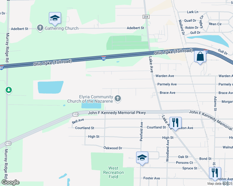 map of restaurants, bars, coffee shops, grocery stores, and more near 273 Samuel Street in Elyria