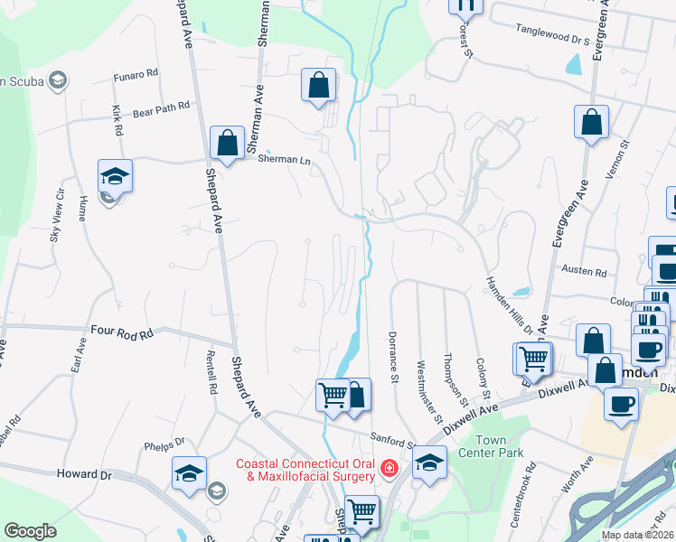map of restaurants, bars, coffee shops, grocery stores, and more near 175 Mill pond Road in Hamden