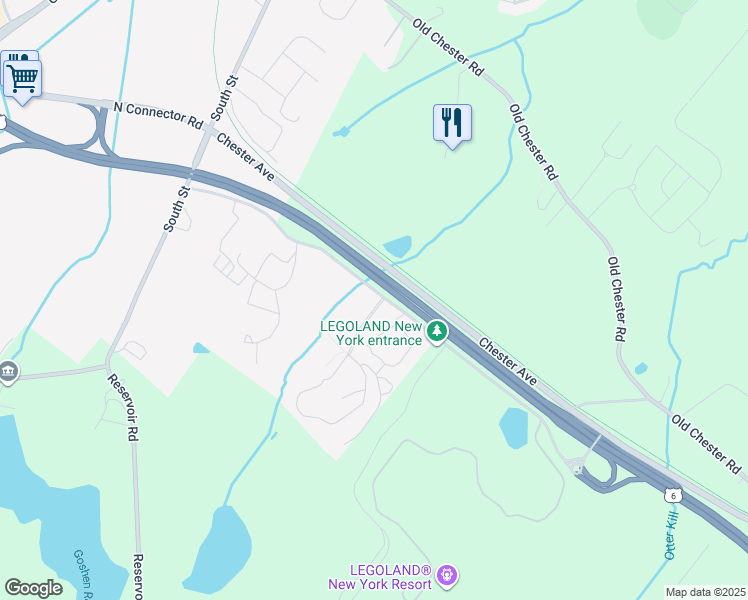 map of restaurants, bars, coffee shops, grocery stores, and more near 51 Harriman Drive in Goshen