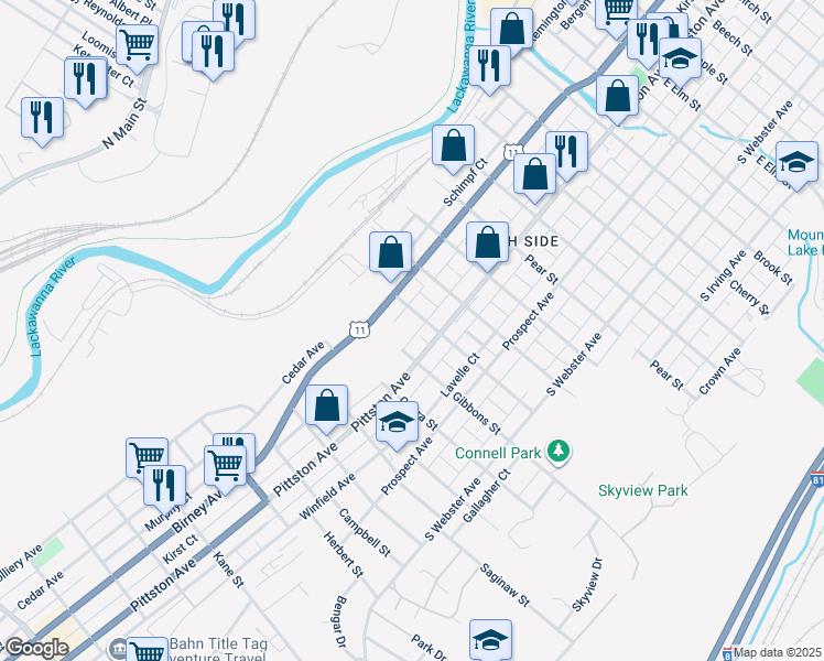 map of restaurants, bars, coffee shops, grocery stores, and more near 428 Ripple St in Scranton