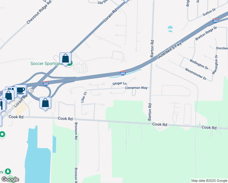 map of restaurants, bars, coffee shops, grocery stores, and more near 30301 Ginger Lane in North Olmsted
