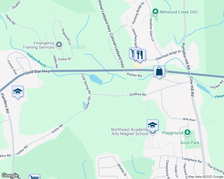map of restaurants, bars, coffee shops, grocery stores, and more near 90 Godfrey Road in Groton