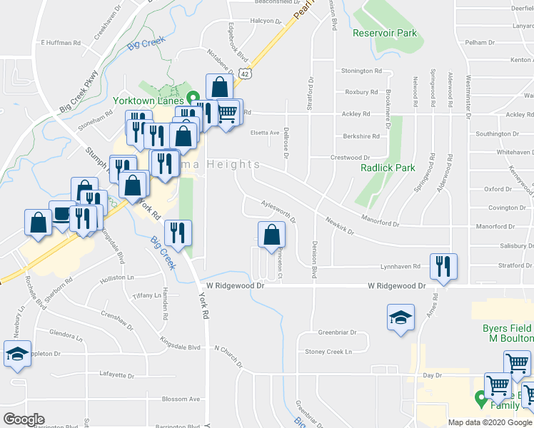 map of restaurants, bars, coffee shops, grocery stores, and more near 10070 Lynden Oval in Parma Heights