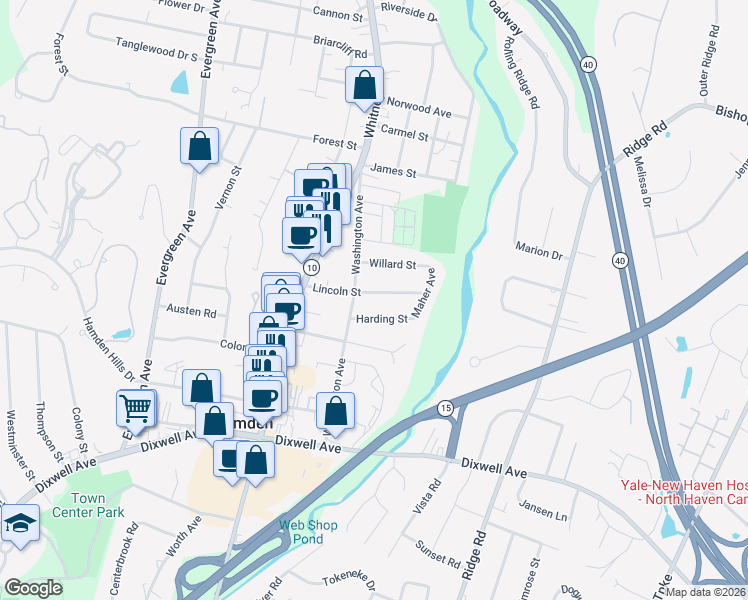 map of restaurants, bars, coffee shops, grocery stores, and more near 81 Lincoln Street in Hamden