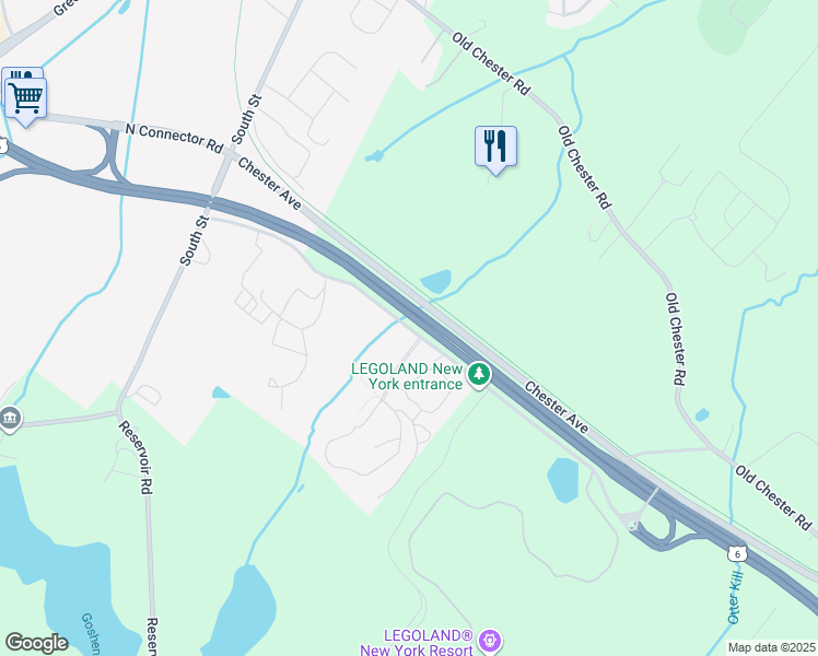 map of restaurants, bars, coffee shops, grocery stores, and more near 51 Harriman Drive in Goshen