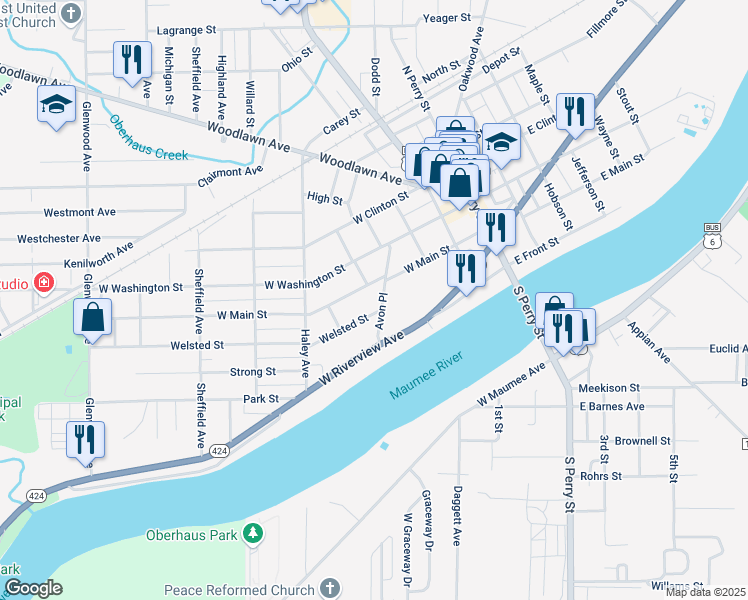 map of restaurants, bars, coffee shops, grocery stores, and more near 517 Avon Place in Napoleon