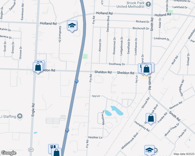 map of restaurants, bars, coffee shops, grocery stores, and more near 16257 Emerald Point Road in Middleburg Heights