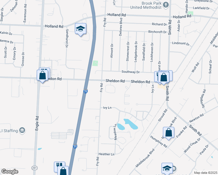 map of restaurants, bars, coffee shops, grocery stores, and more near 16251 Emerald Point in Middleburg Heights