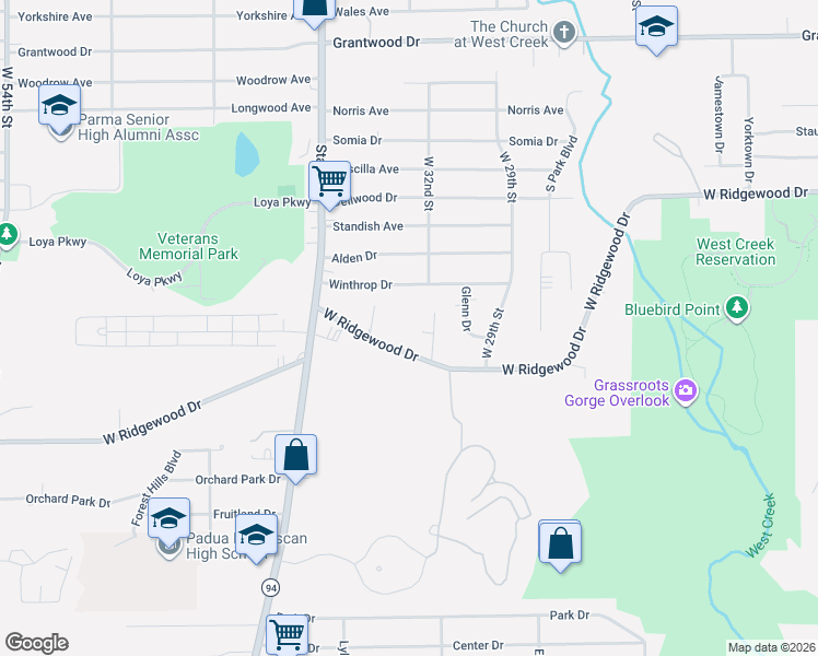 map of restaurants, bars, coffee shops, grocery stores, and more near 6468 Hawthorne Circle in Parma