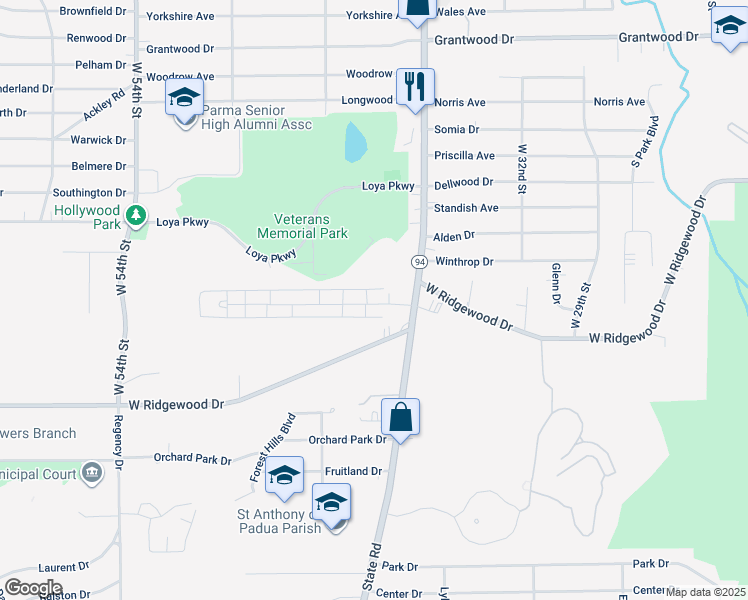 map of restaurants, bars, coffee shops, grocery stores, and more near 6476 Concord Drive in Parma