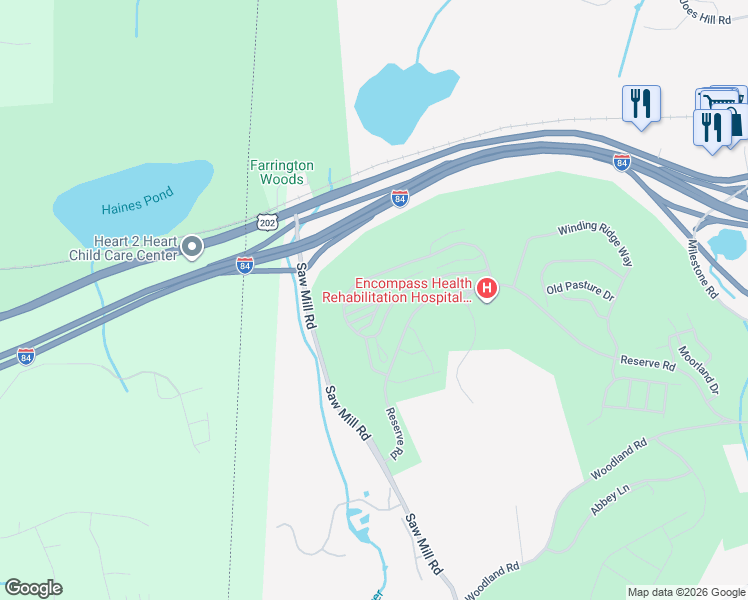 map of restaurants, bars, coffee shops, grocery stores, and more near 19 Orwich Court in Danbury