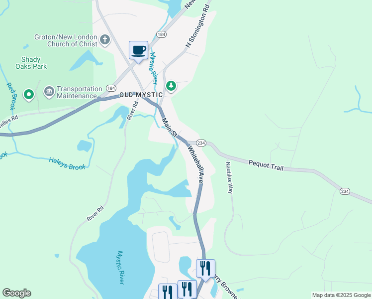 map of restaurants, bars, coffee shops, grocery stores, and more near 201 Whitehall Avenue in Stonington