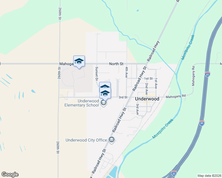 map of restaurants, bars, coffee shops, grocery stores, and more near 104 Hannah Circle in Underwood