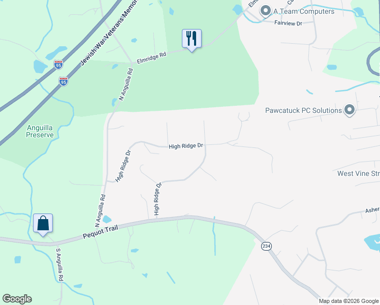 map of restaurants, bars, coffee shops, grocery stores, and more near 29 High Ridge Drive in Stonington