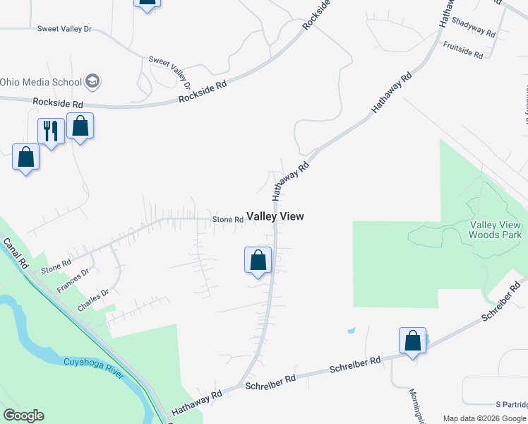 map of restaurants, bars, coffee shops, grocery stores, and more near in Valley View