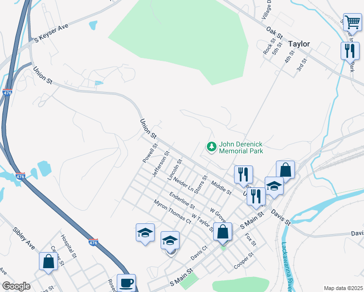 map of restaurants, bars, coffee shops, grocery stores, and more near 704 Union Street in Taylor