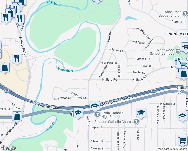 map of restaurants, bars, coffee shops, grocery stores, and more near 961 Gulf Road in Elyria