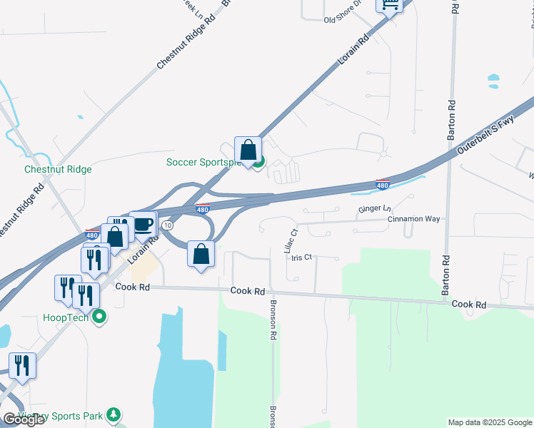 map of restaurants, bars, coffee shops, grocery stores, and more near 31200 Lily Lane in North Olmsted