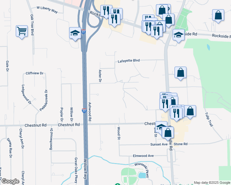 map of restaurants, bars, coffee shops, grocery stores, and more near 6498 East Ash Road in Independence