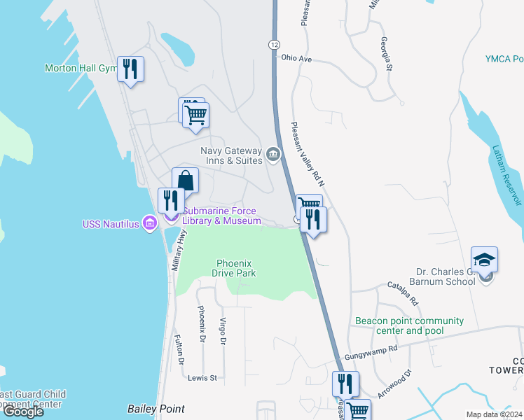 map of restaurants, bars, coffee shops, grocery stores, and more near 461 Tang Avenue in Groton