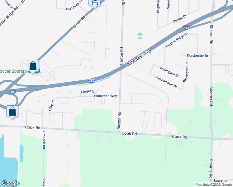 map of restaurants, bars, coffee shops, grocery stores, and more near 7100 Barton Road in North Olmsted