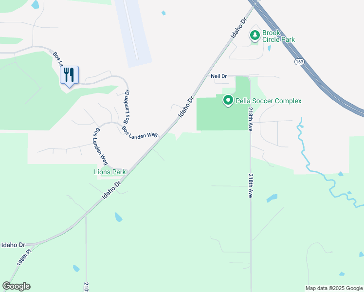 map of restaurants, bars, coffee shops, grocery stores, and more near in Pella
