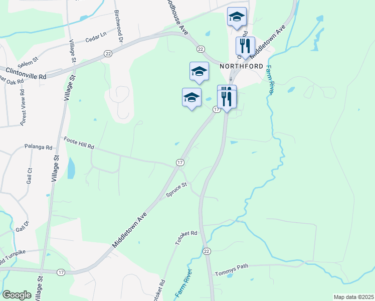 map of restaurants, bars, coffee shops, grocery stores, and more near 1321 Middletown Avenue in Northford