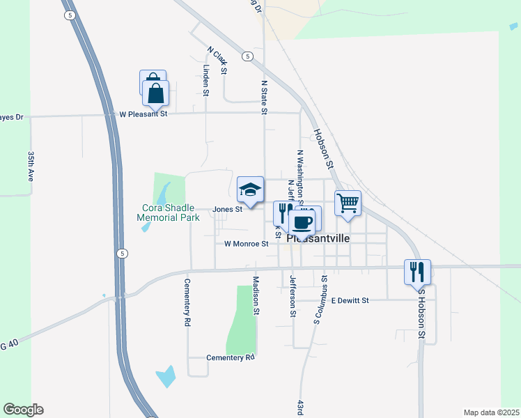 map of restaurants, bars, coffee shops, grocery stores, and more near 415 Jones Street in Pleasantville