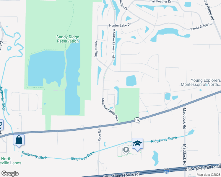 map of restaurants, bars, coffee shops, grocery stores, and more near 7036 Condor Drive in North Ridgeville