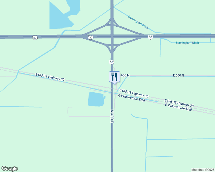 map of restaurants, bars, coffee shops, grocery stores, and more near 3980 East Old US Highway 30 in Hamlet