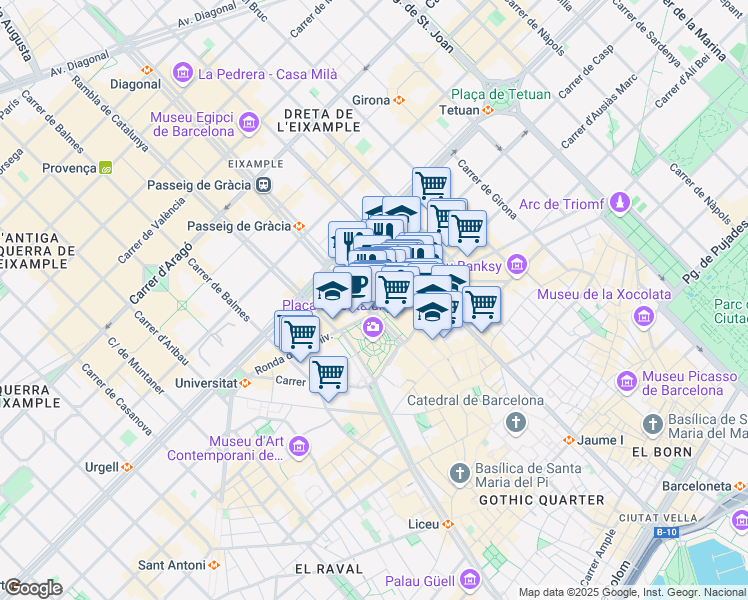 map of restaurants, bars, coffee shops, grocery stores, and more near 2 Passeig de Gràcia in Barcelona