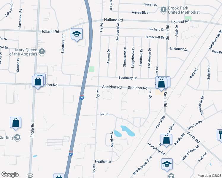 map of restaurants, bars, coffee shops, grocery stores, and more near 16257 Emerald Point Road in Middleburg Heights