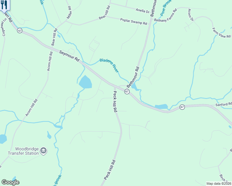 map of restaurants, bars, coffee shops, grocery stores, and more near 257 Peck Hill Road in Woodbridge