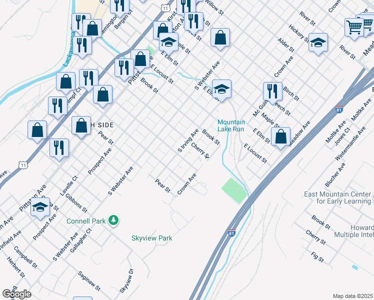 map of restaurants, bars, coffee shops, grocery stores, and more near 815 Fig Street in Scranton