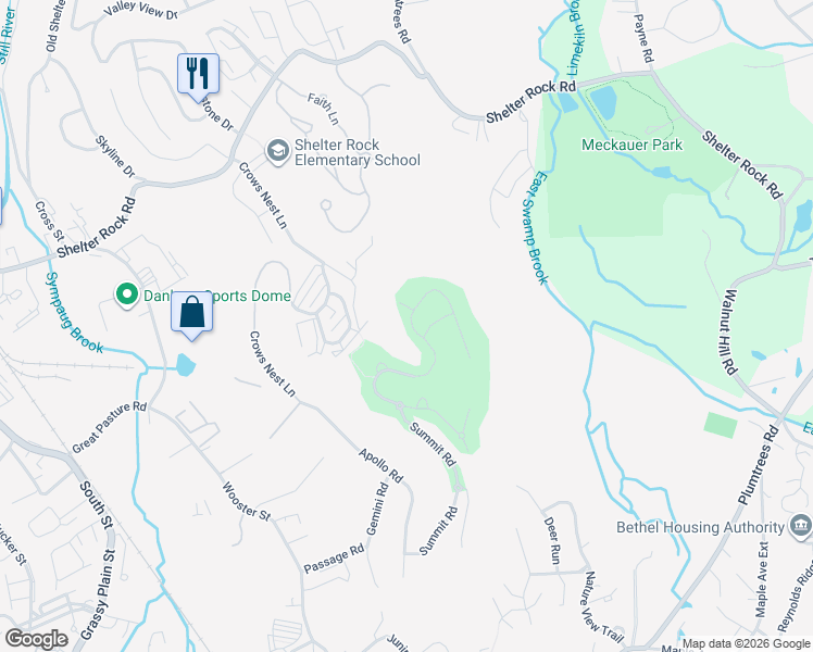 map of restaurants, bars, coffee shops, grocery stores, and more near 46 Great Hill Drive in Bethel
