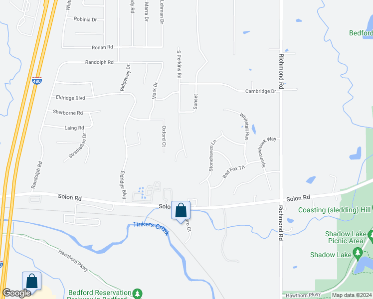 map of restaurants, bars, coffee shops, grocery stores, and more near 6327 South Perkins Court in Bedford Heights