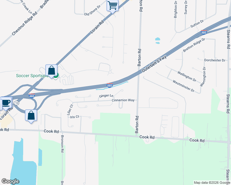 map of restaurants, bars, coffee shops, grocery stores, and more near 7119 Sugar Sand Lane in North Olmsted