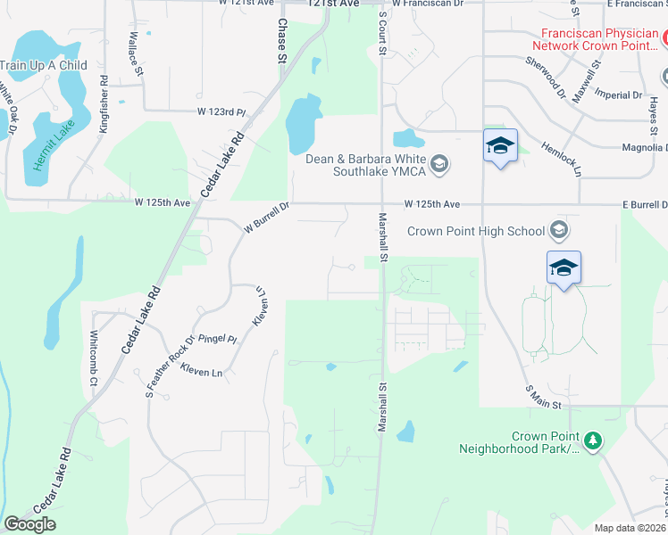map of restaurants, bars, coffee shops, grocery stores, and more near 1577 Brackenbury Ln in Crown Point