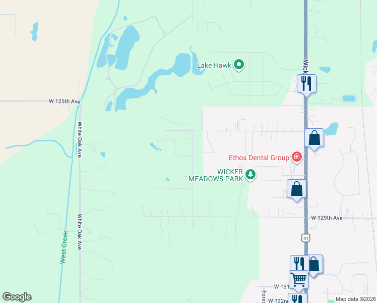 map of restaurants, bars, coffee shops, grocery stores, and more near 12524 Magoun Street in Cedar Lake