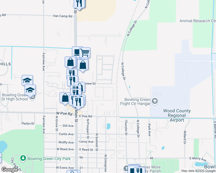 map of restaurants, bars, coffee shops, grocery stores, and more near 103 Park View M H P Road 2 in Bowling Green