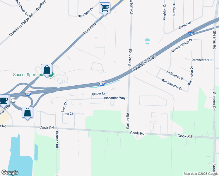 map of restaurants, bars, coffee shops, grocery stores, and more near 30050 Ginger Court in North Olmsted