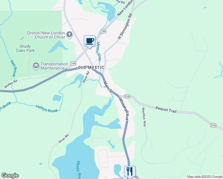 map of restaurants, bars, coffee shops, grocery stores, and more near 29 Main Street in Stonington