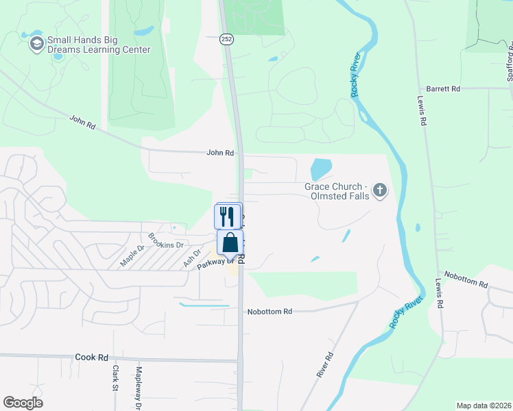 map of restaurants, bars, coffee shops, grocery stores, and more near 6975 Columbia Road in Olmsted Falls